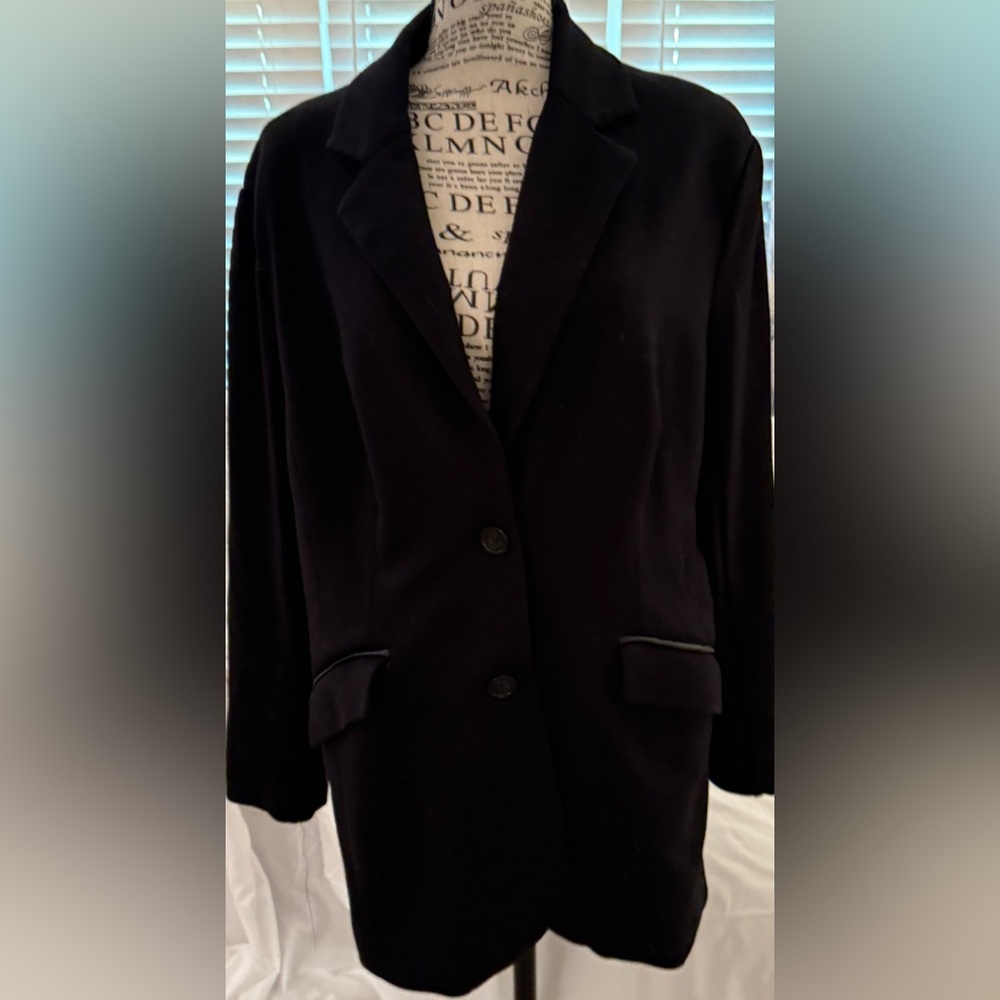 DG2 by Diane Gilman Women's Black Lined Leather Tipped Blazer Sz XL